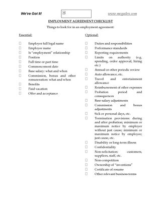 Picture of Employment Agreement Checklist