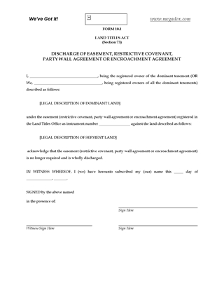 Picture of Alberta Discharge of Easement or Restrictive Covenant