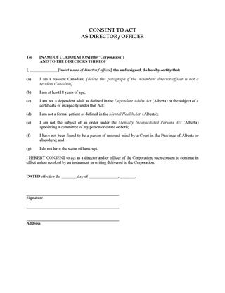 Picture of Alberta Consent to Act as Director or Officer