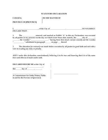 Picture of Statutory Declaration re Altered Document | Canada