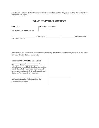 Picture of Statutory Declaration for Blind Declarant | Canada