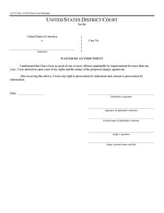 Picture of Waiver of an Indictment (USA)