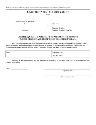 Picture of Order Requiring Defendant to Appear in District Where Charges are Pending (USA)