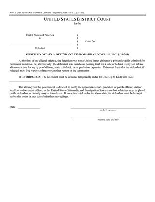 Picture of Order to Detain Defendant Temporarily (USA)
