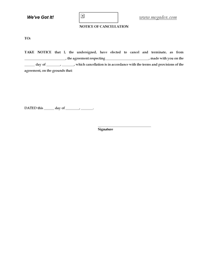 Picture of Notice of Cancellation of Agreement
