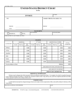 Picture of Invoice for Court Case Transcripts (USA)