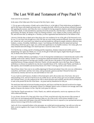 Picture of Pope Paul VI Last Will and Testament