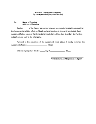 Picture of Notice of Termination of Agency by Agent