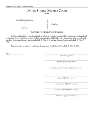 Picture of Waiver of Preliminary Hearing (USA)