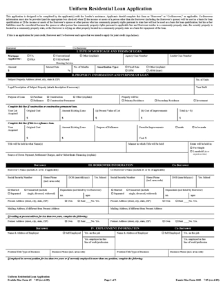 Picture of Uniform Residential Loan Application (FNMA Form 1003) | USA