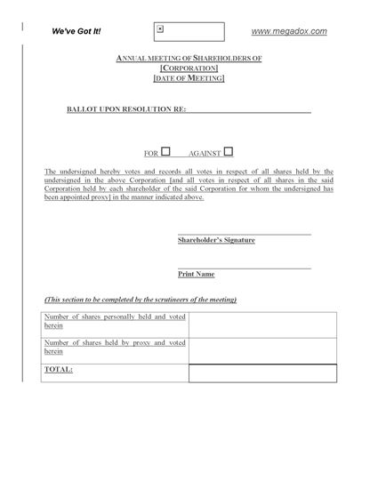 Picture of Ballot Form for Shareholder Meeting