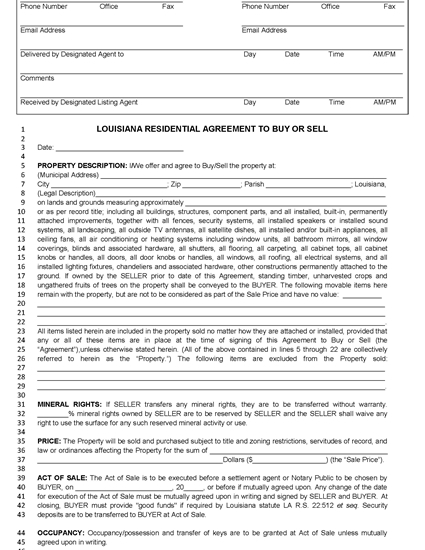 Picture of Louisiana Residential Agreement to Purchase and Sell