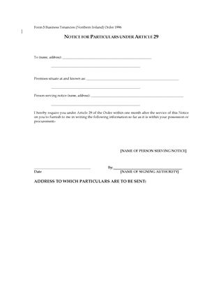 Picture of Northern Ireland Notice for Particulars of Business Tenancy