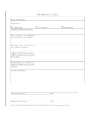 Picture of Employee Disciplinary Notice Form