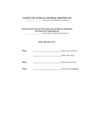 Picture of Notice and Agenda for AGM of Condo Association | USA