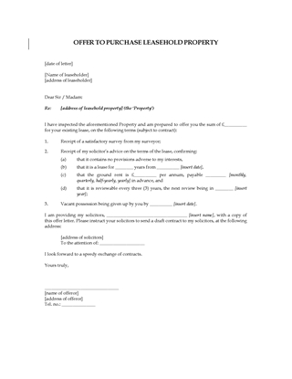 Picture of Letter Offer to Purchase Leasehold Property | UK