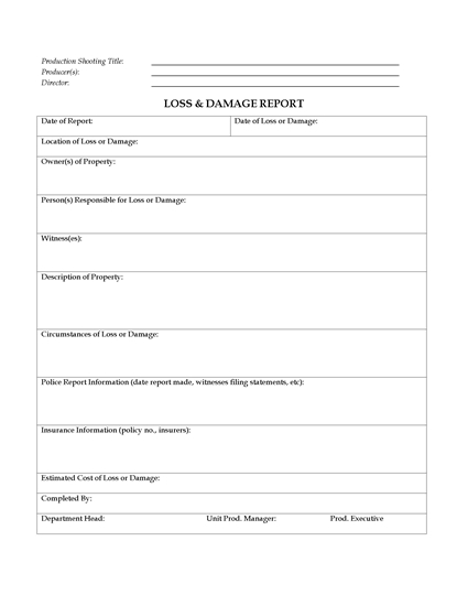 Picture of Loss and Damage Report for Film Production