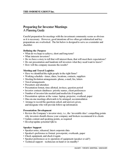 Picture of Preparing for Investor Meetings: A Planning Guide and Checklist