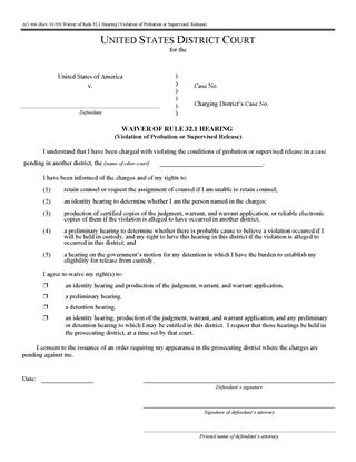 Picture of Waiver of Rule 32.1 Hearing (USA)