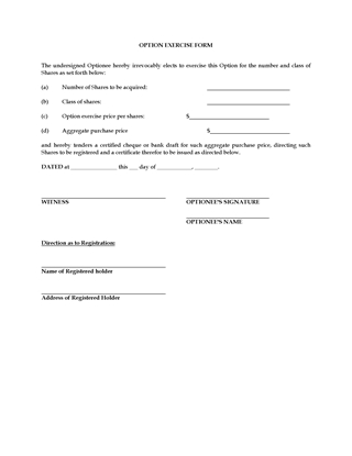 Picture of Share Option Exercise Form