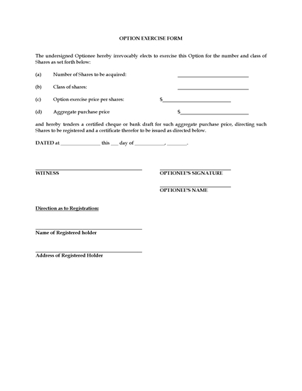 Picture of Share Option Exercise Form