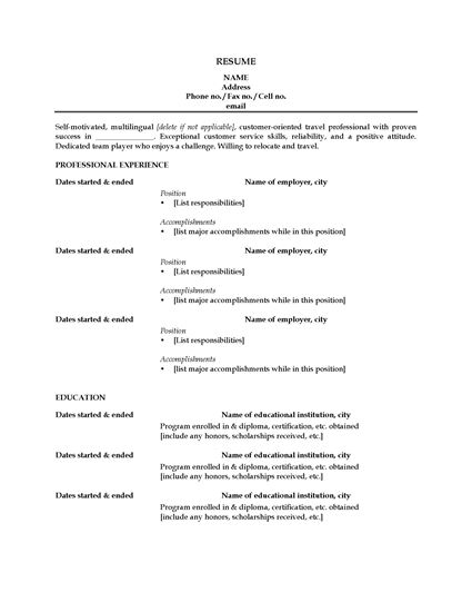 Picture of Resume for Travel Agent