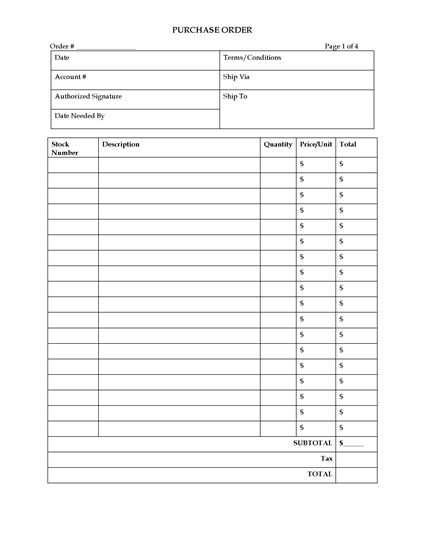 Picture of Purchase Order Form