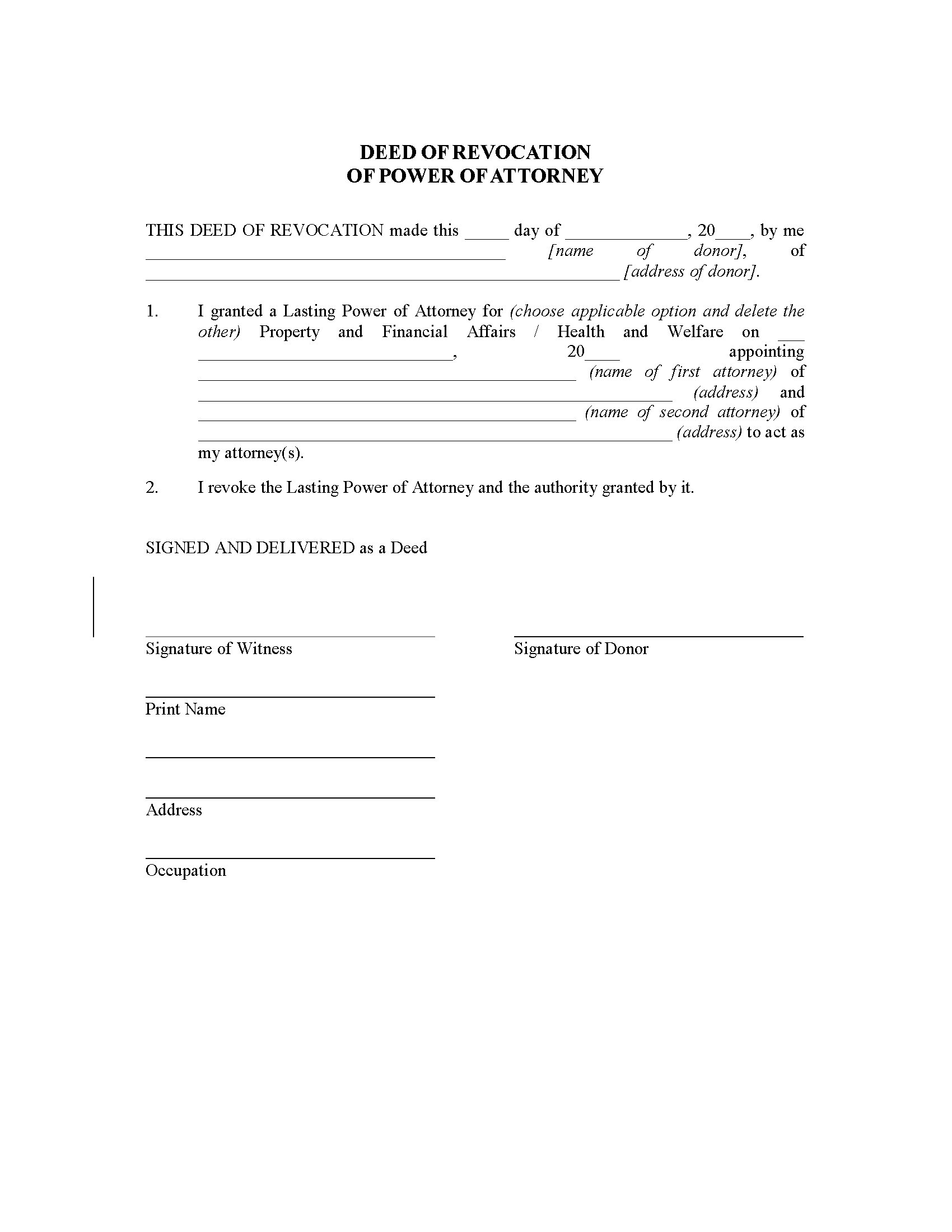 UK Deed of Revocation of Power of Attorney | Legal Forms ...