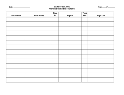 Picture of Visitor Sign-in Sign-out Log Sheet