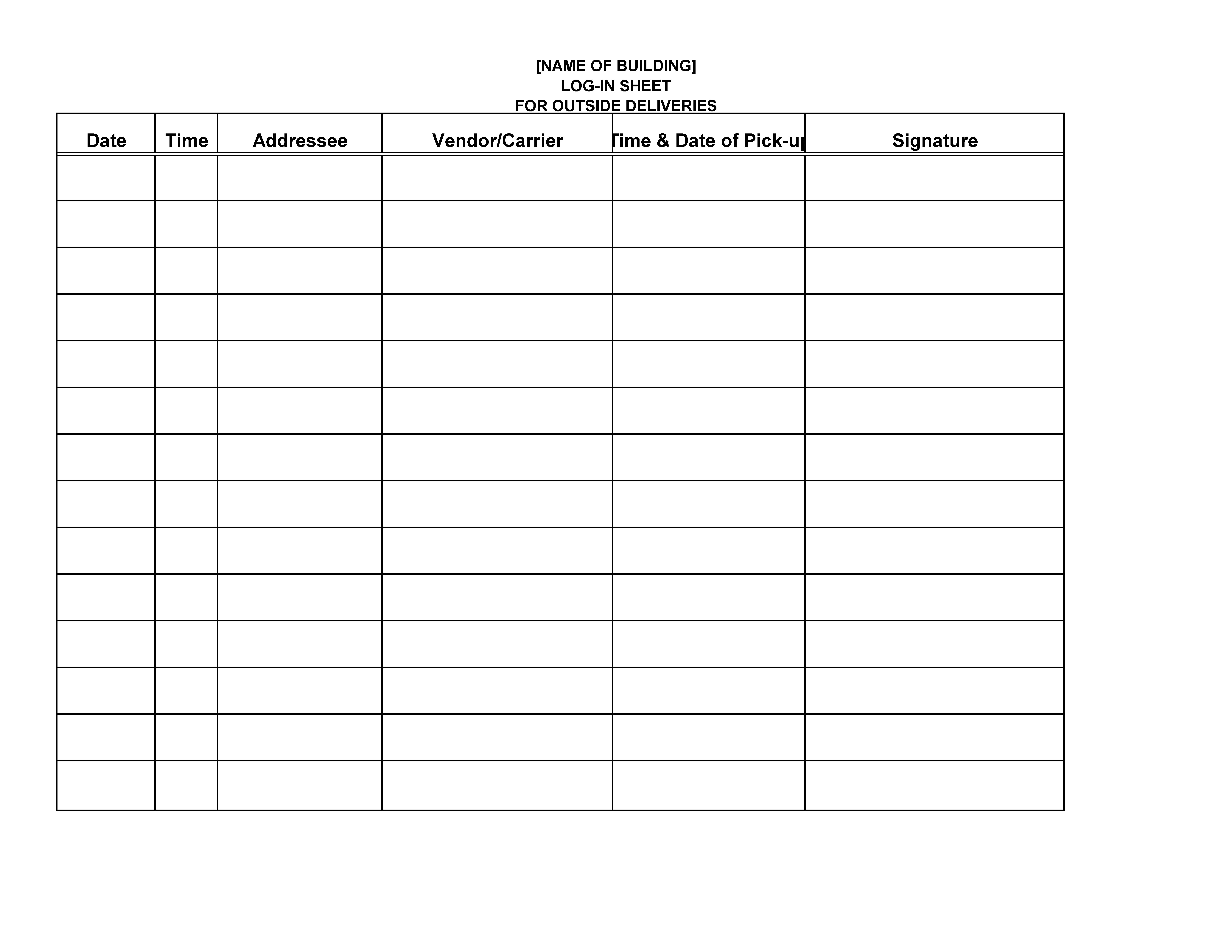 Log Sheet for Deliveries Legal Forms and Business Templates
