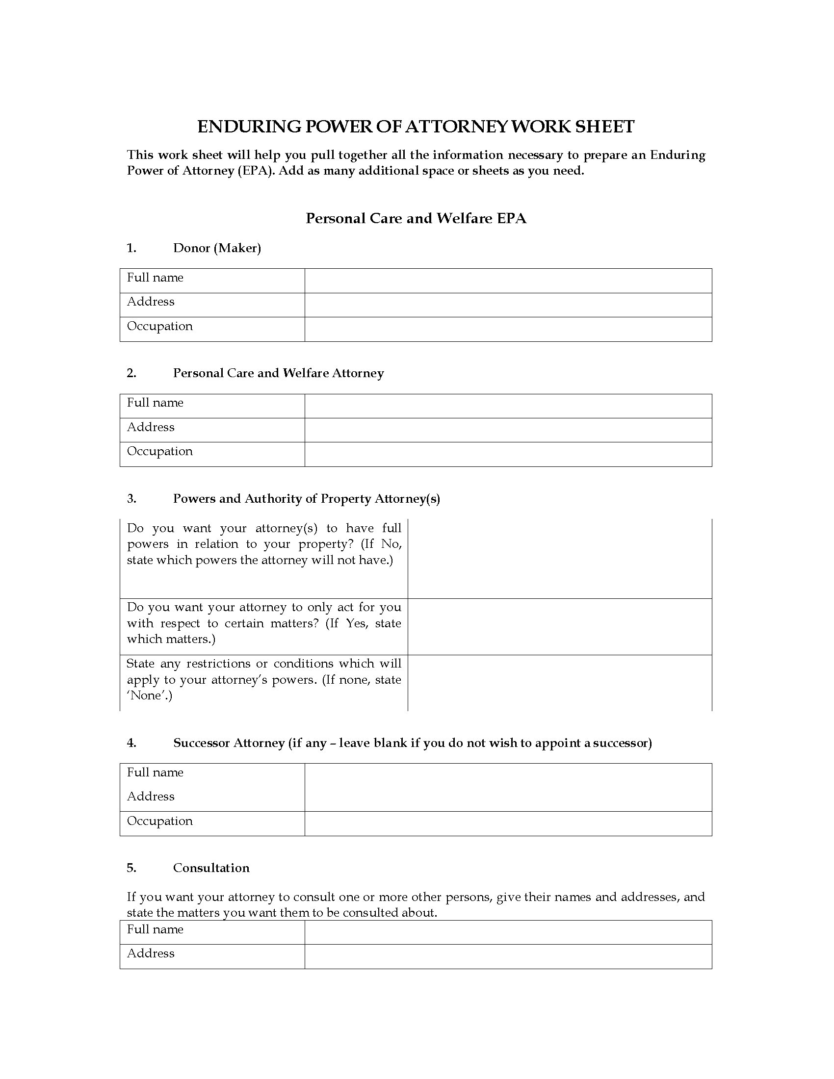 New Zealand Enduring Power Of Attorney Work Sheet Legal Forms And Business Templates Megadox Com