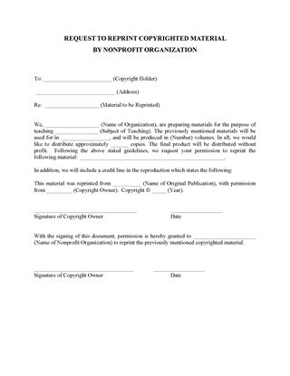 Picture of Nonprofit Request to Reprint Copyrighted Material