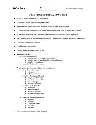 Picture of Checklist of Franchisor Requirements