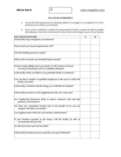Picture of Business Leasing Location Worksheet