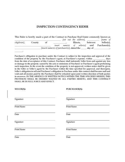 Picture of Illinois Inspection Contingency Rider to Real Estate Contract
