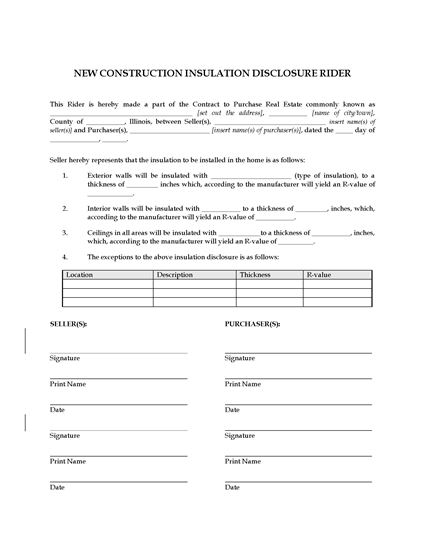 Picture of Illinois New Construction Insulation Disclosure Rider