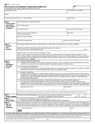 Picture of Texas Application for Residence Homestead Exemption