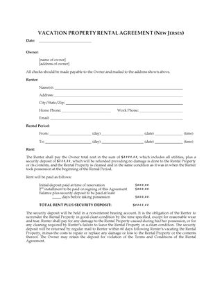 Picture of New Jersey Vacation Property Rental Agreement