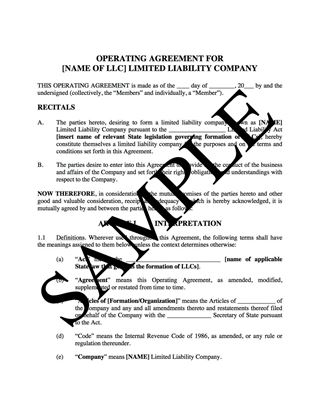 Picture of LLC Operating Agreement for Real Estate | USA