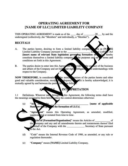 Picture of LLC Operating Agreement for Real Estate | USA