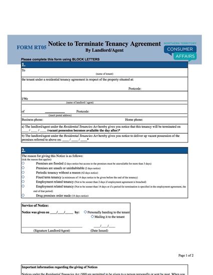 northern territory notice to terminate