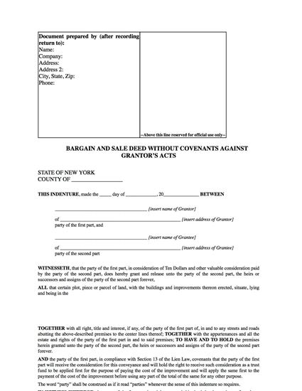 Picture of New York Bargain and Sale Deed Without Covenants