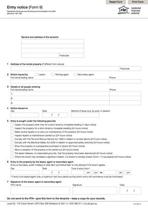 Picture of Queensland Entry Notice Form