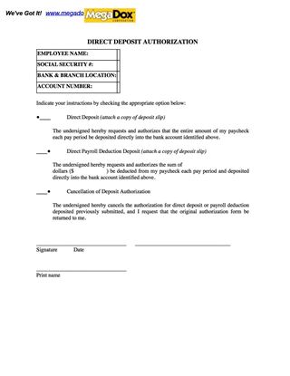 authorization for direct deposit form