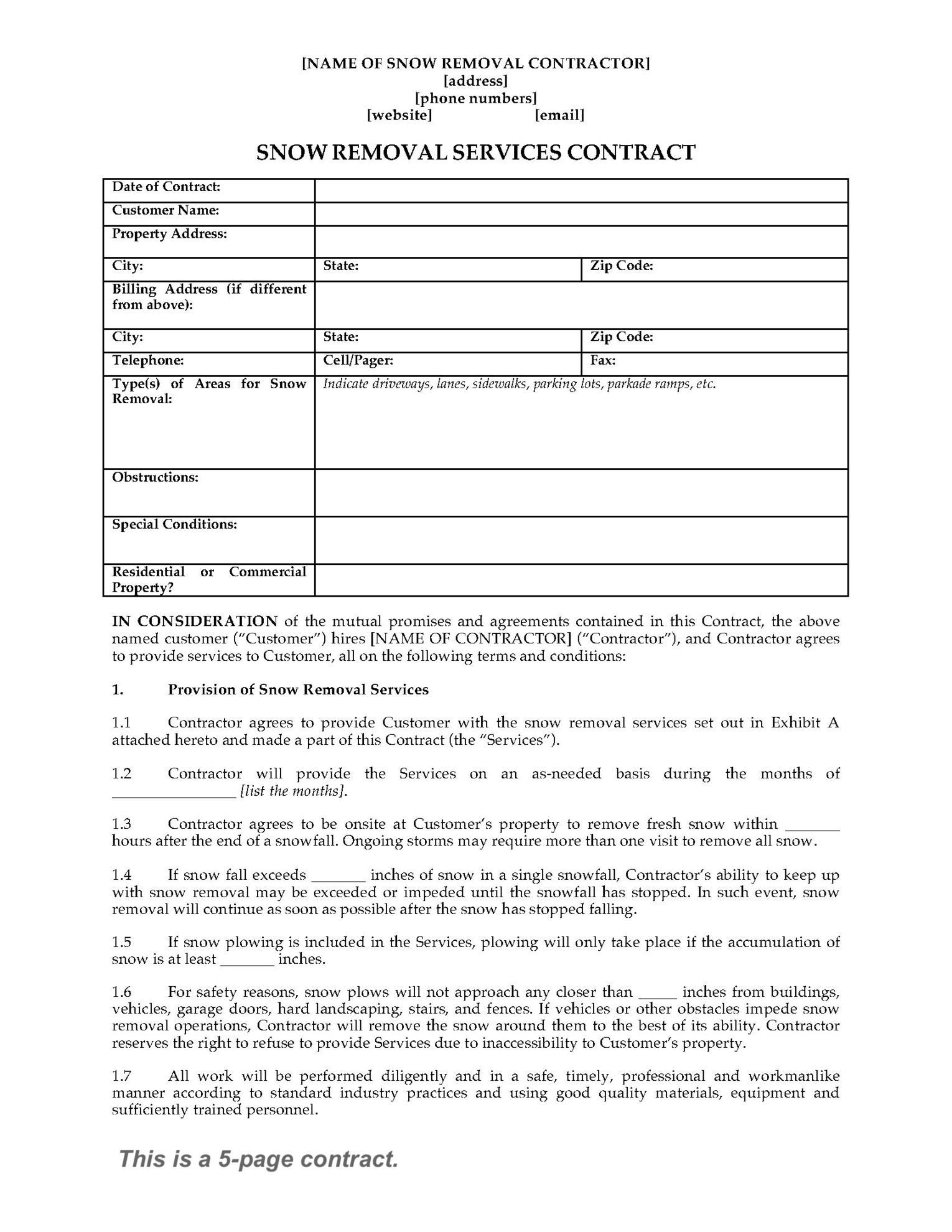 Snow Removal Contract Form Legal Forms And Business Templates Megadox Com