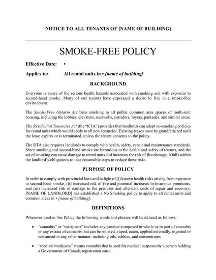 Ontario smoke free policy