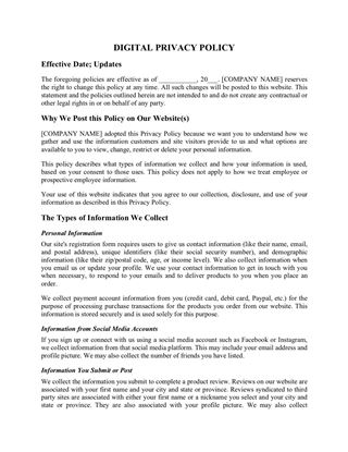 website privacy policy page 1