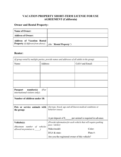 Picture of California Vacation Property Rental Agreement