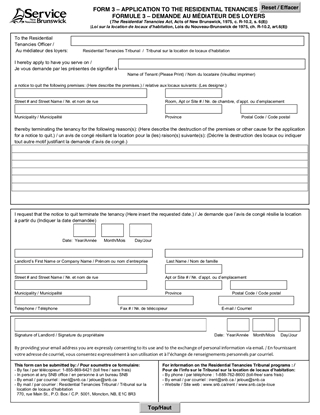 Picture of New Brunswick Form 3 Application for Notice to Quit