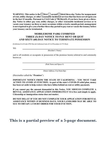 California 30-Day and 60-Day Mobilehome Tenant Notice